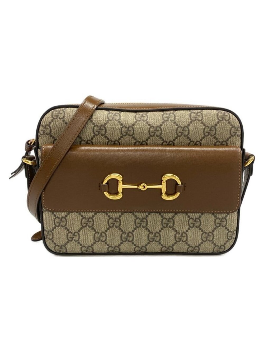 Gucci Shoulder Bag Horsebit 1955 Small Bag Beige Dark Brown Leather